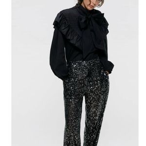 NWT Zara Sequin Pants Sparkly Trousers  Womens Size XS